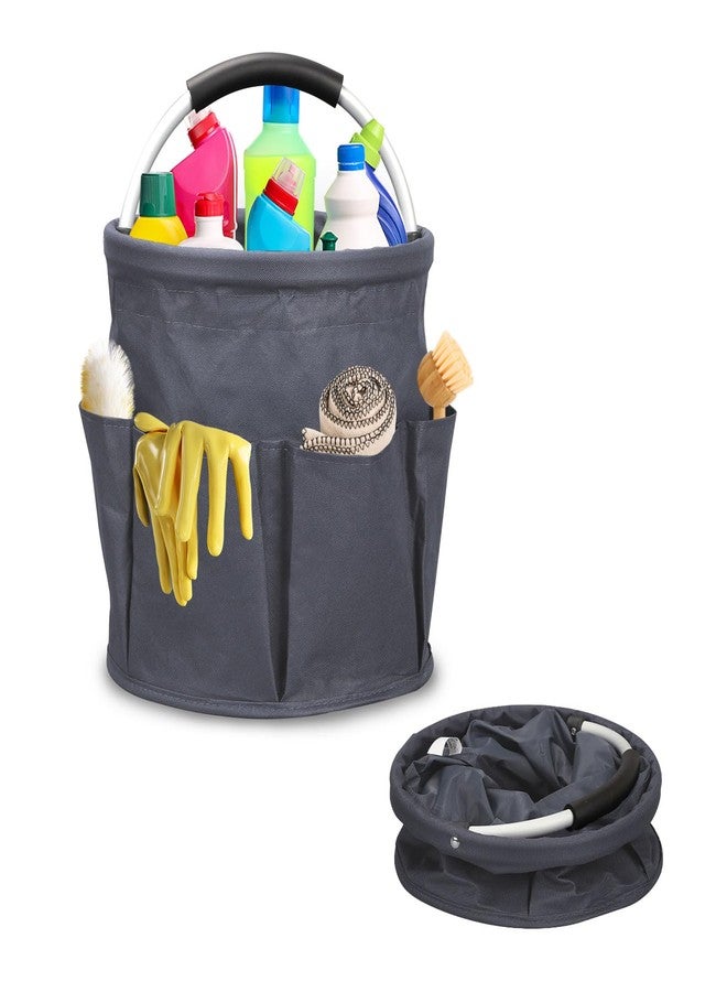 Ashmacdo Cleaning Caddy for Cleaning Supplies,17L Cleaning Supply Caddy with Handle Foldable Cleaning Supplies Organizer Bucket Cleaning Products Organizers for Home, Garden (Gray) - Image 1